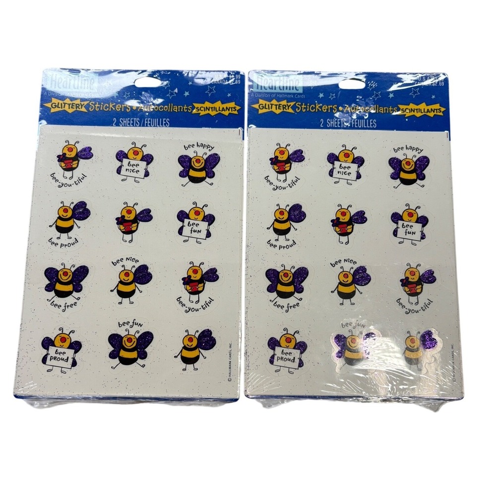 Vintage Heartline Hallmark Bumble Bee Glitter Stickers 2 Packs 4 Sheets teacher